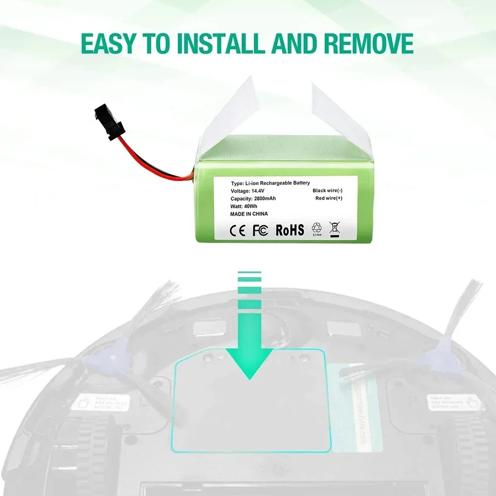 14.4V 6800mAh Li-ion Battery for for Conga 990 1090 Tesvor X500 Ecovacs Deebot N79 N79S DN622 Eufy RoboVac 11 11S RoboVac 30