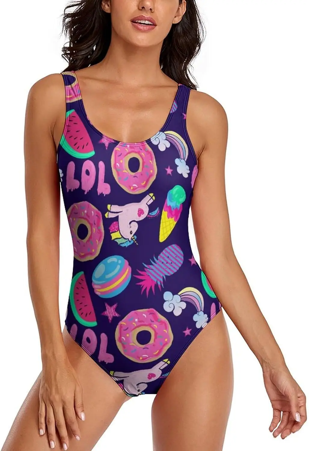

Luxy Trio Fashion Donut Ice Cream Women's One Piece Swimsuits Athletic Training Swimwear Bathing Suits