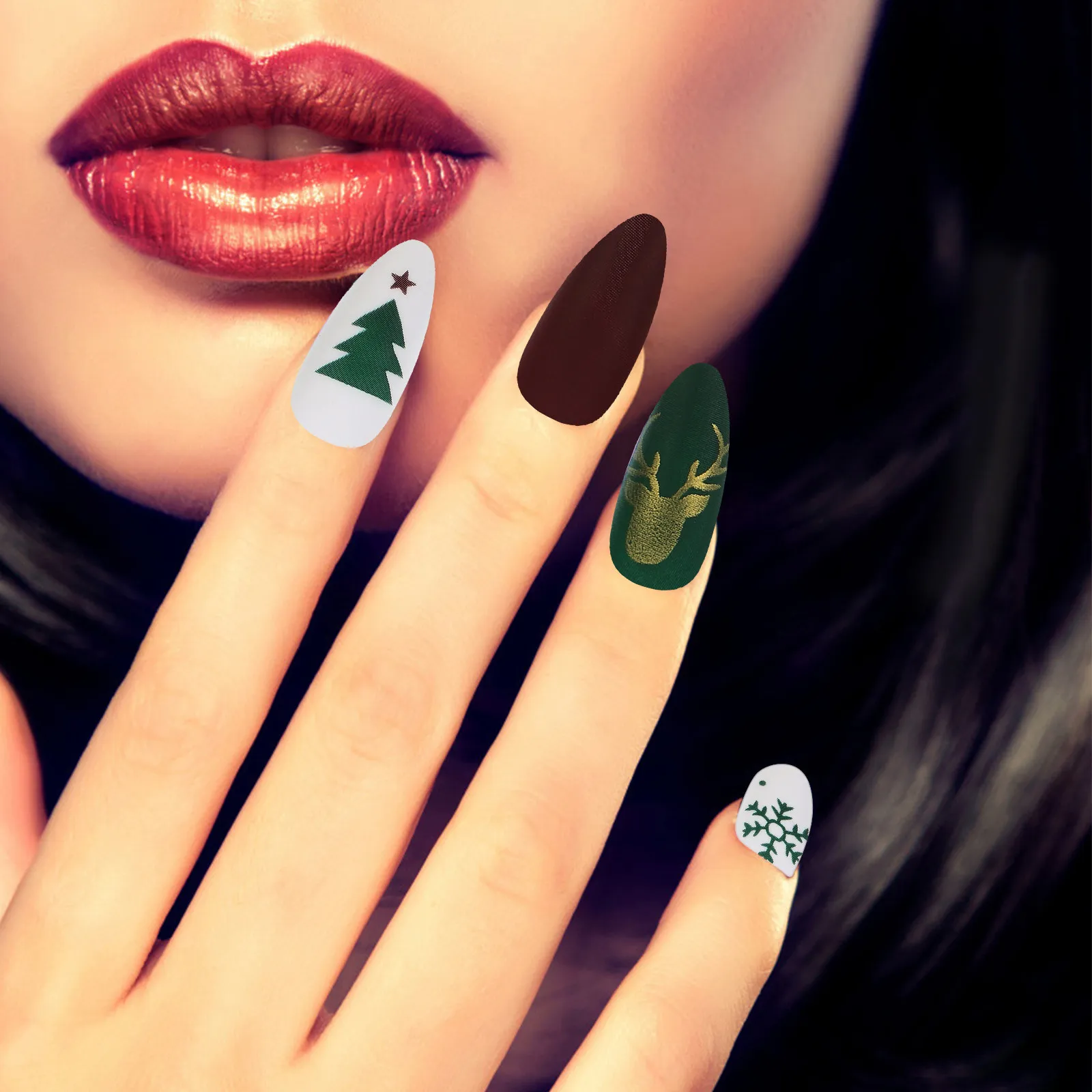 48Pcs Fake Nail Press on Nails Christmas Full Cover Coffin False Nails Artificial Fingernails Nail Glue Ultra Thin Glue Included