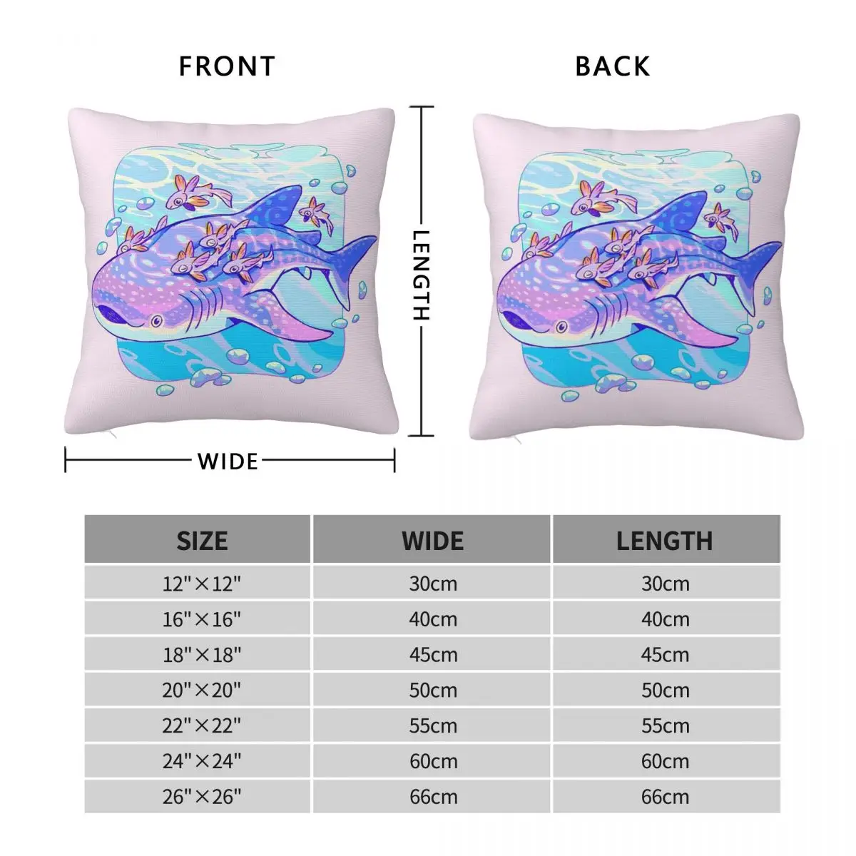 Whale Shark Anatomy Square Pillowcase Polyester Linen Velvet Printed Zip Decor Bed Cushion Cover