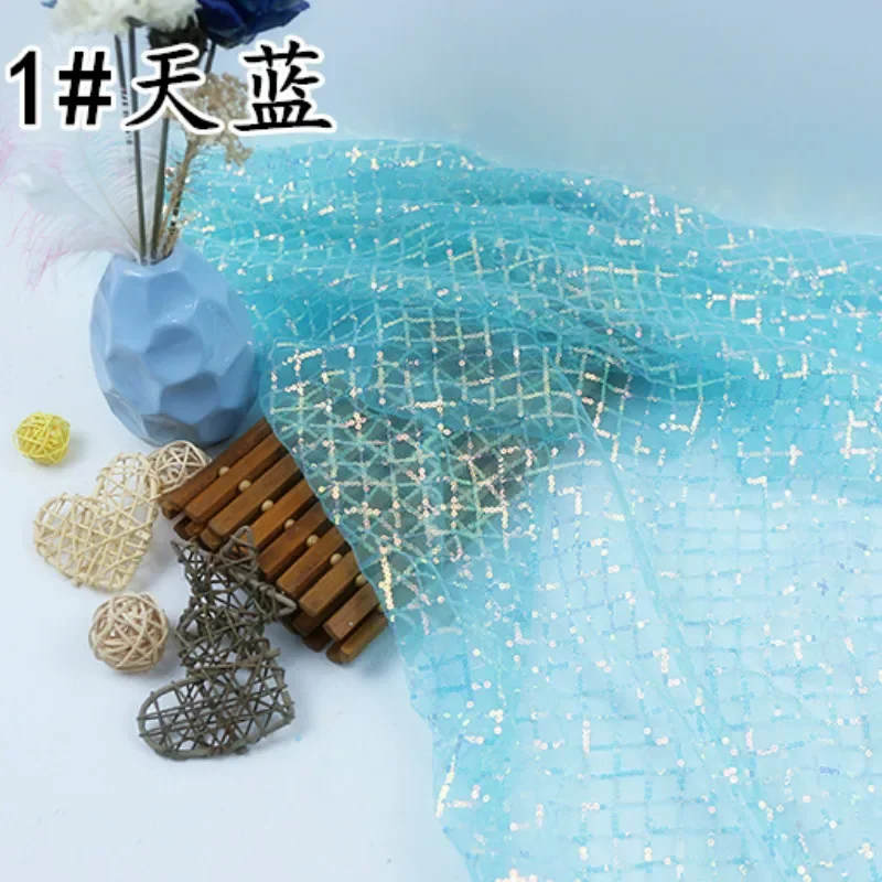 Shiny Wedding Party Dress Sequin Stitched Mesh Fabric Party Supplies Background Flashing Cosplay Dress Material