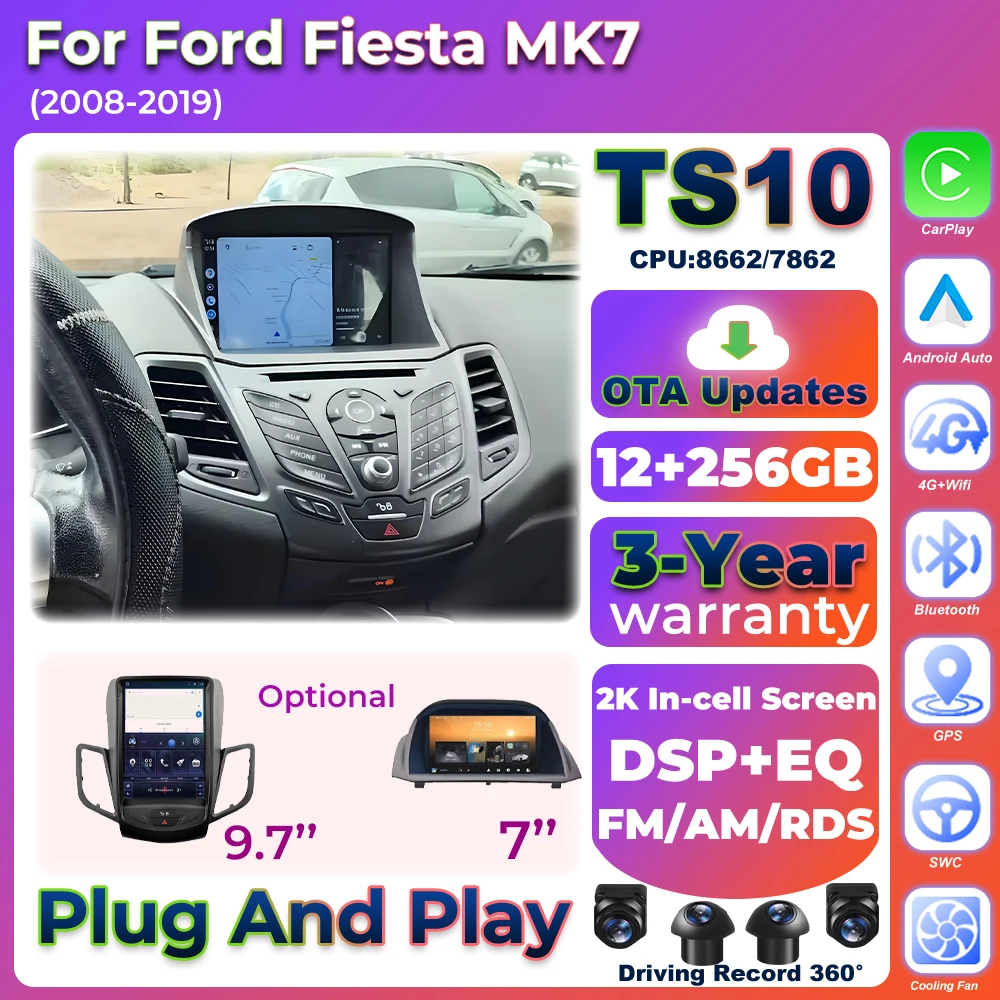 Android 16 Carplay Car Radio For Ford Fiesta MK7 2009 2010 2011 2012 2013 -2017 Multimedia Player Navigation Screen Wifi Stereo