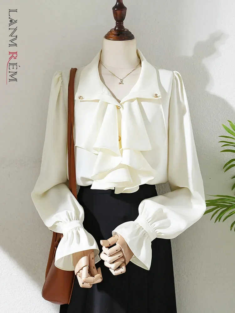 

Женская однобортная рубашка LANMREM, универсальная Лоскутная рубашка с оборками и расклешенными рукавами, модный однобортный Топ, новинка 2024, 32C1009