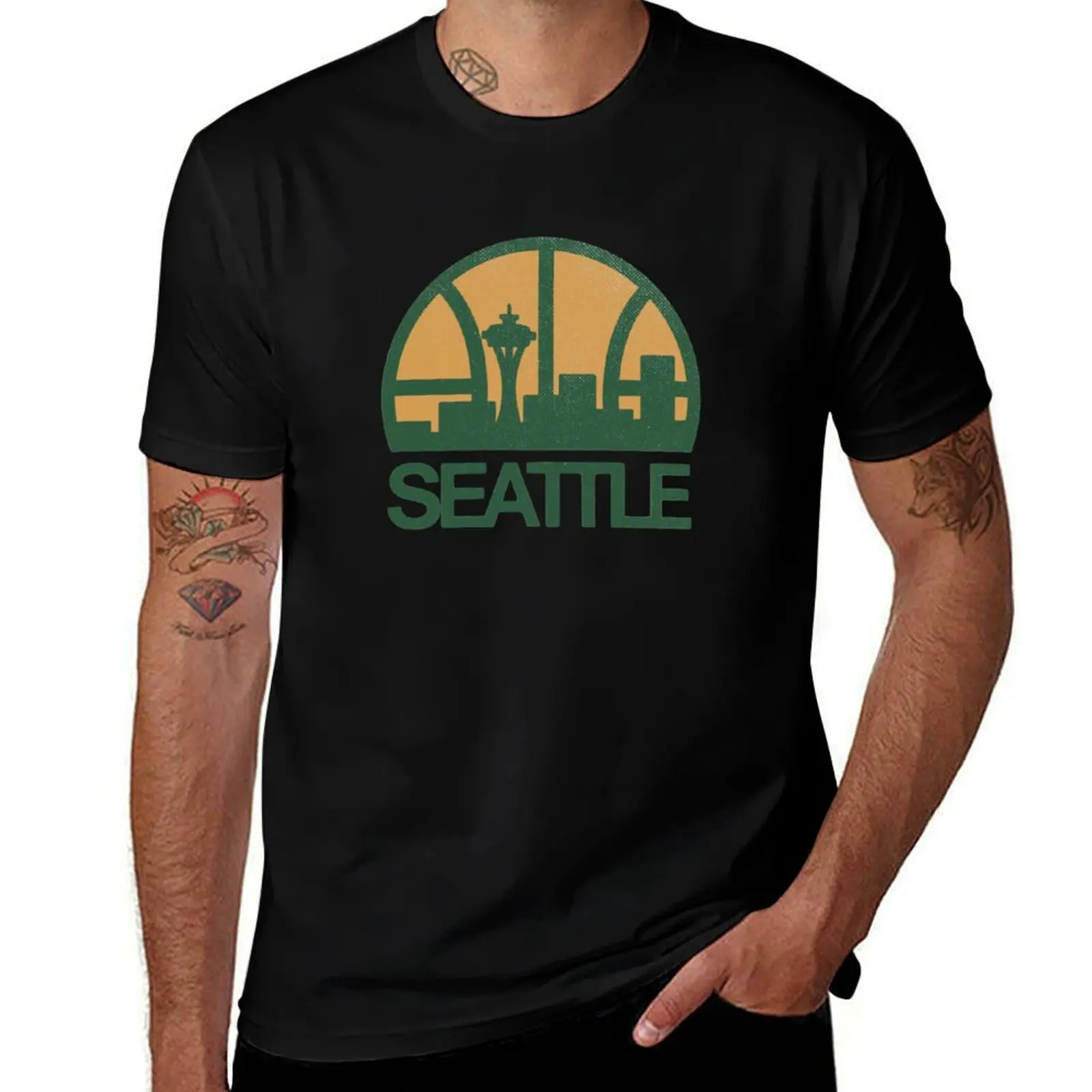

Seattle Sonics T-Shirt Art Pattern Printed Casual Top