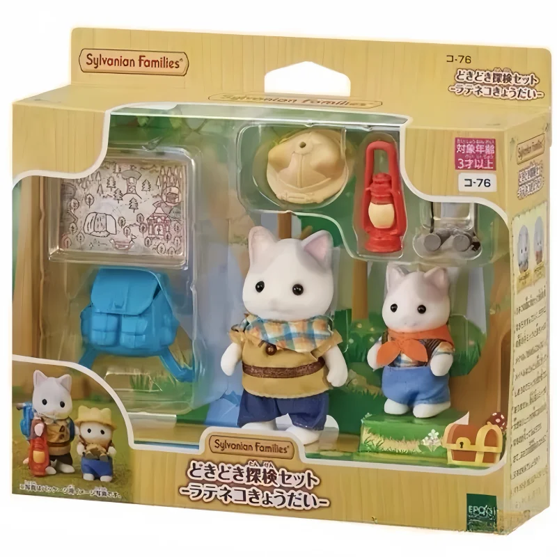 In Stock Selling Sylvanian Families Latte Cat Adventure Set Flocking Doll Room Desktop Decoration Children'S Toy Birthday Gifts