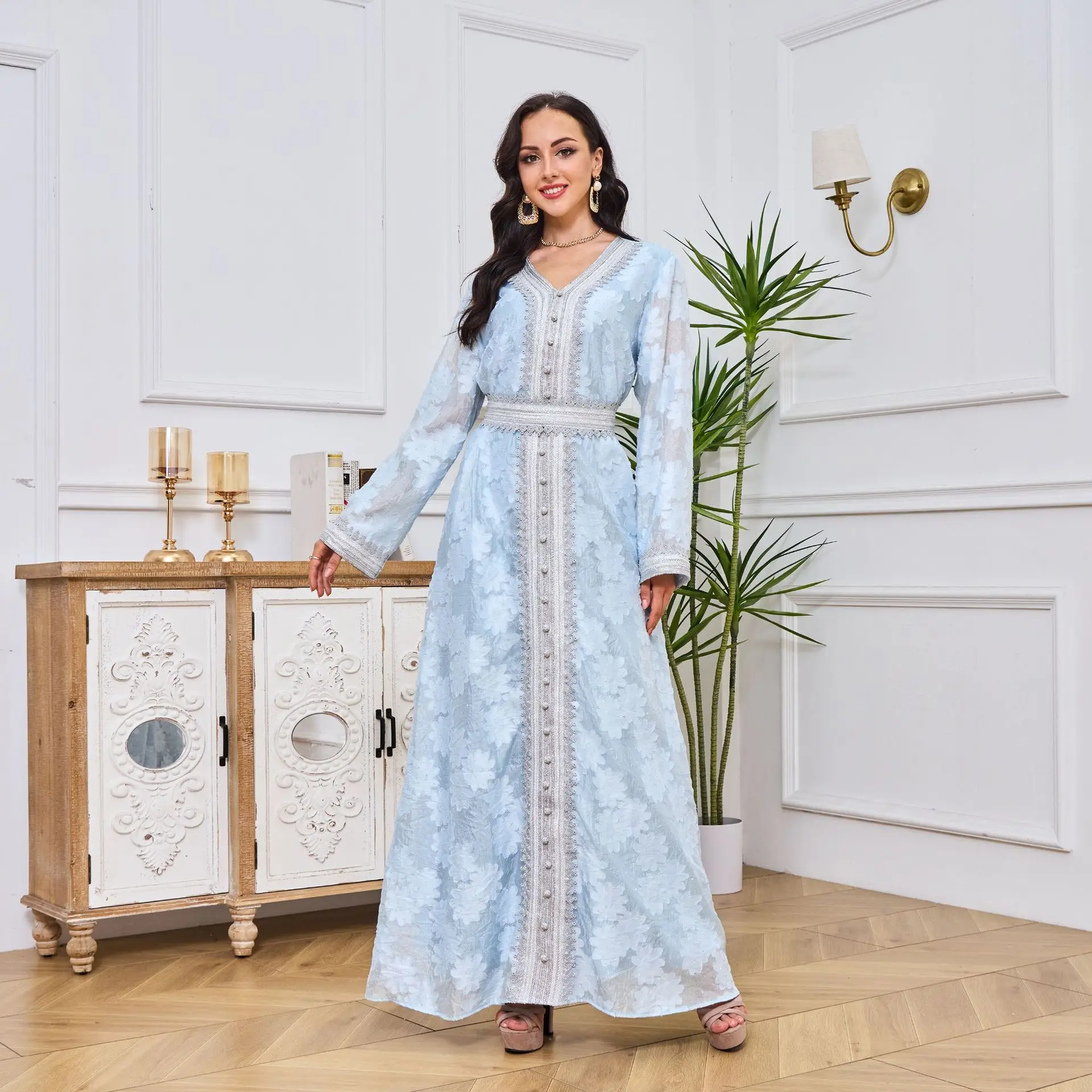 

Middle East Muslim Eid Dress Womens Robe Embroidered Slim Party Dresses Ramadan Moroccan Kaftan Abayas Jalabiya Caftan Vestido