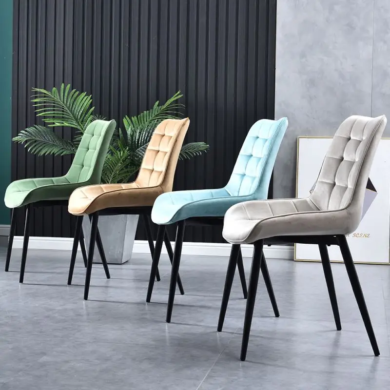 Modern Nordic Velvet Fabric Dining Chairs Light Wooden Metal Hotel Room Chair for Home for Kitchen Use Stylish Home Furniture
