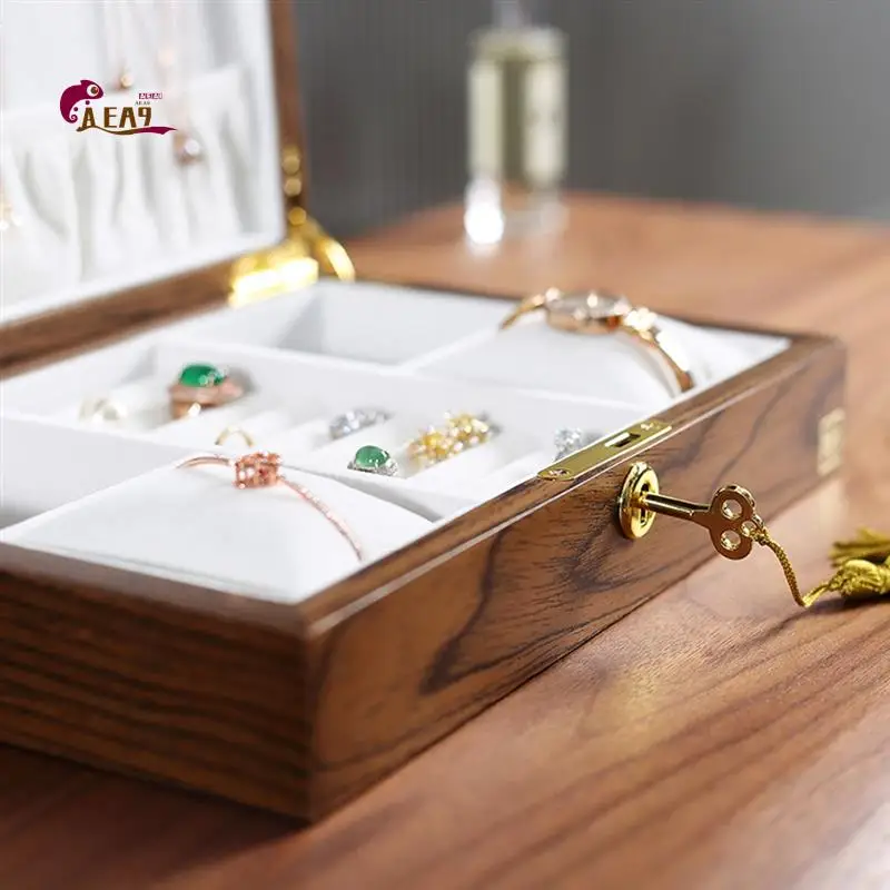 

AEA9-1 Piece Wooden Flip Jewelry Organizer Box Watch Earrings Ring Holder Jewellery Storage A