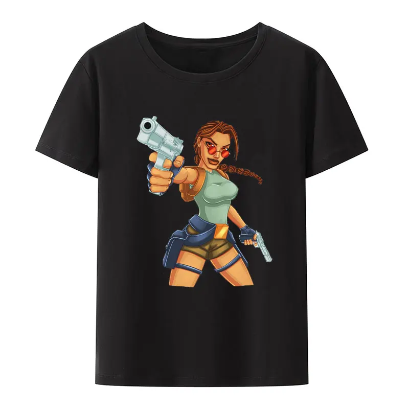 

Funny Tomb Raider Lara Croft Cotton T Shirt Men Women Short Sleev Comfortable Casual Tops Popular Fashion Hipster Streetwear