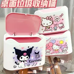 Sanrio Hello Kitty Y2K Desktop Trash Can Cinnamoroll Kawaii Push-On Desktop Trash Kuromi Melody Press Portable Mini Paper Basket