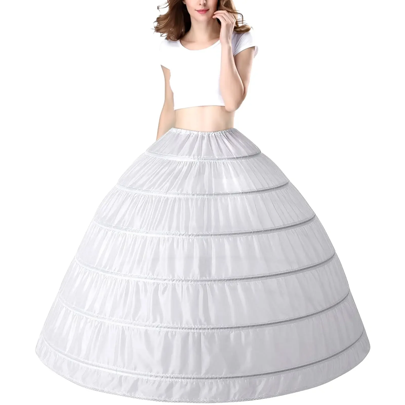 Women 6 Hoops Skirt Crinoline Petticoats Slips Floor Length for Bridal Gown