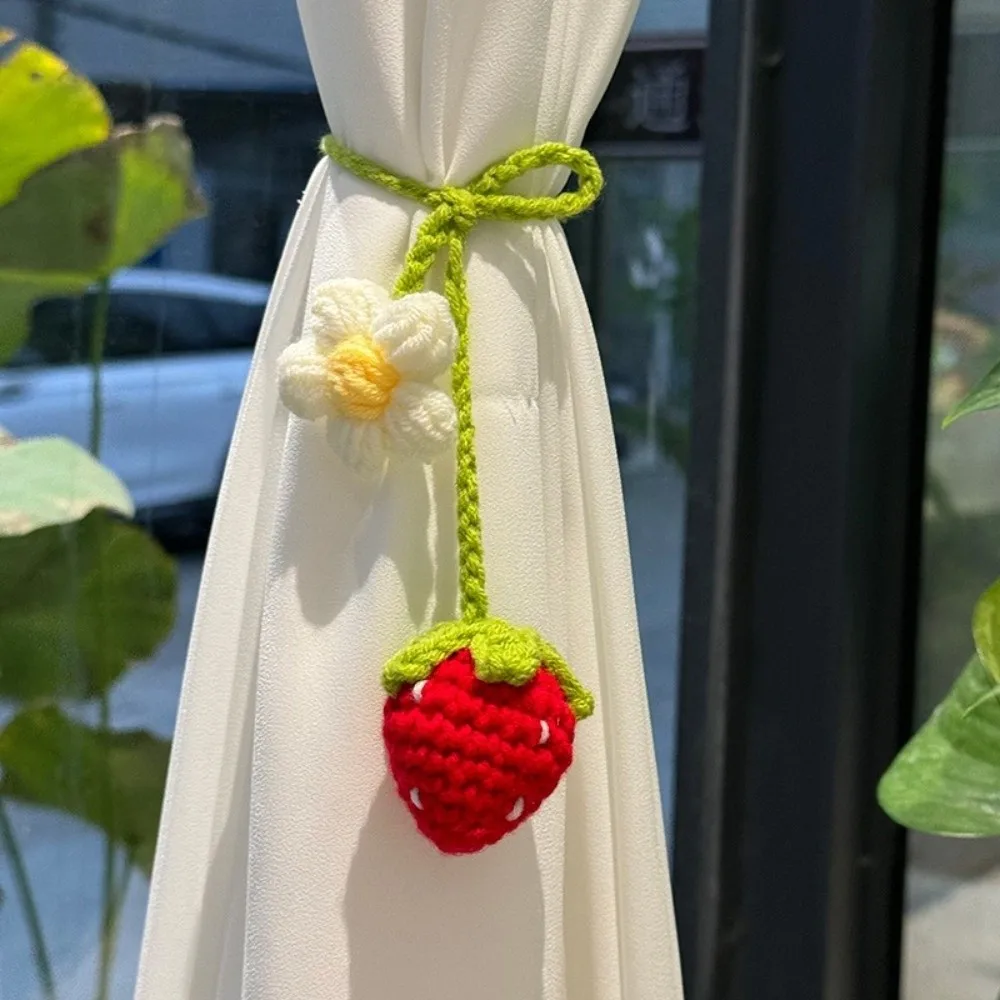 Wool Woven Crochet Curtain Tie Back Handmade Strawberry/Sunflower Crochet Pendant Cute Floral Design Bag Charm