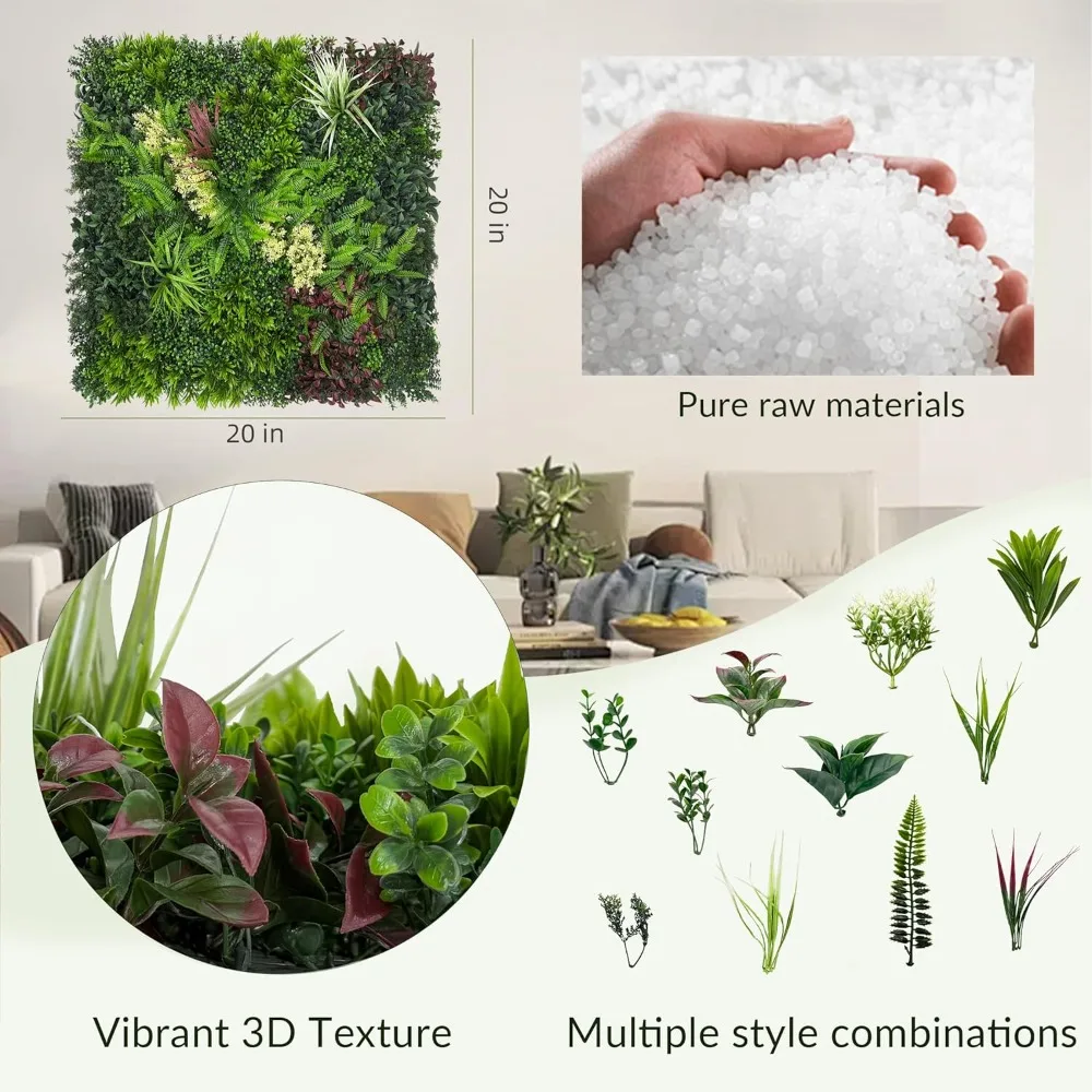 لوحة نباتات من خشب البقس على الحائط العشبي: 20 × 20 (8 بكسل) أوراق خضراء مقاومة للأشعة فوق البنفسجية لخلفية الحائط الداخلية والحديقة والداخلية. #2