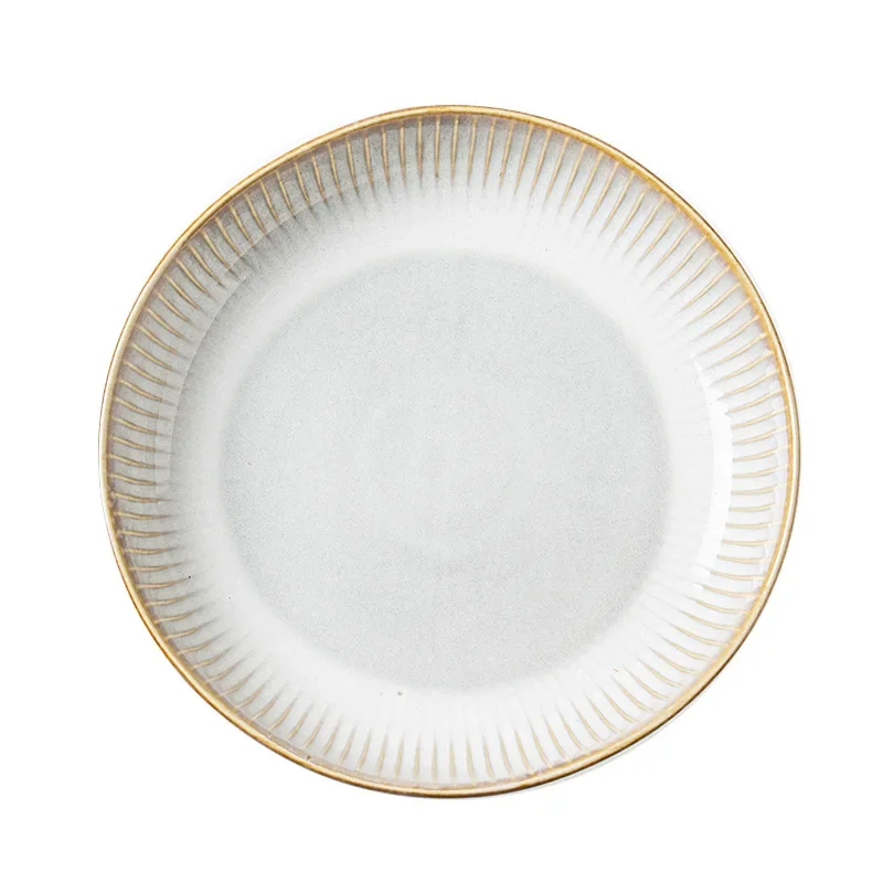 

Nordic Style Japanese Vertical Relief Deep Thick Household Ceramic Tableware Large Vegetable Fruit Salad Plate Wholesale