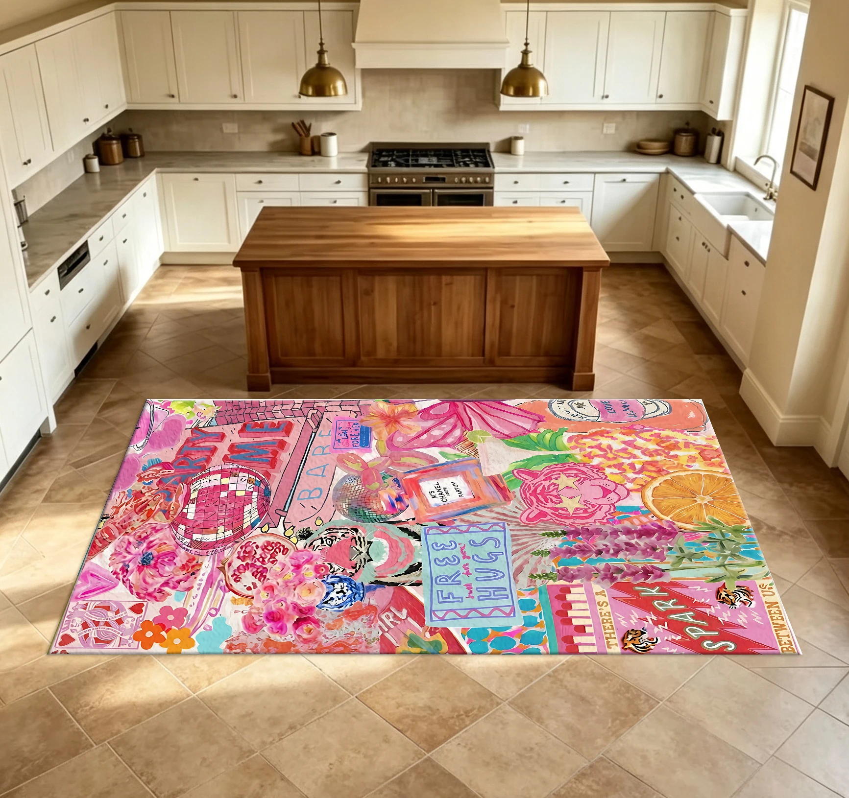 Y2K Academy-Style Collage Art Carpet, Retro Disco Tiger Pattern Fashion Element Non-Slip Carpet, Suitable for Teenage Girls' Bedroom Aesthetic Home Decor