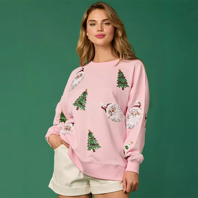 Bobo Christmas Tree O-neck Hoodies Women New Chic Casual Preppy Style Sweatshirts Femme Streetwear Vintage Cute Sweatshirt Tops