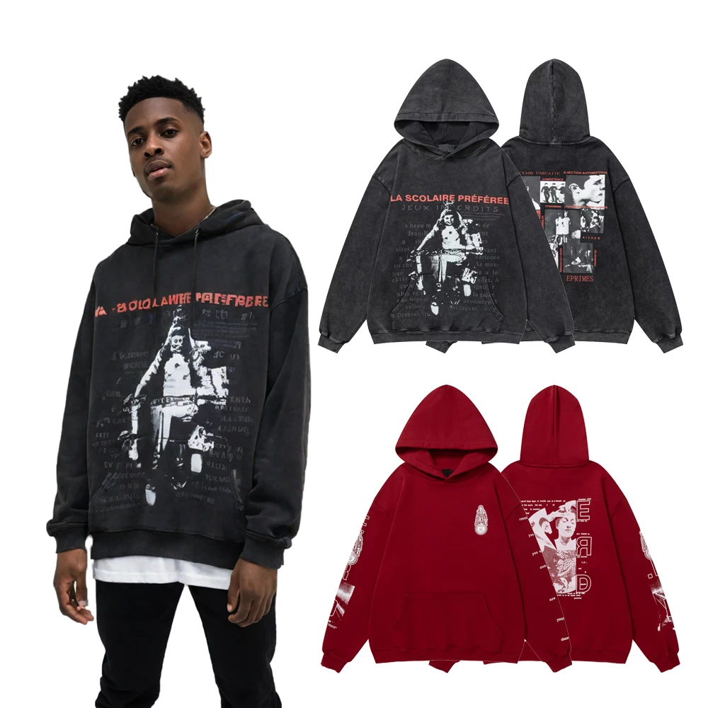 Y2k جرافيك هوديس الشارع الشهير القطن نمط الشارع سانت مطبوعة المتضخم هوديس خمر عادية ريترو الرجال مقنعين قميص العرق #1