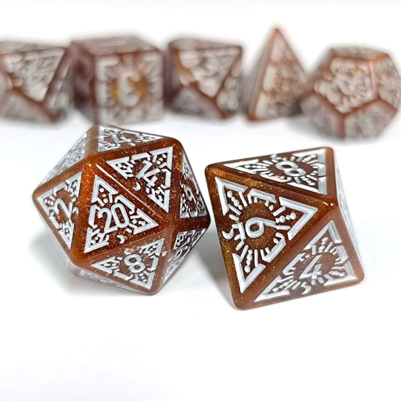 7 قطعة مجموعة شفافة الكلاسيكية رون الإغاثة مجلس لعبة مجموعة نرد TRPG النرد ، متعدد السطوح الجدول لعبة النرد لألعاب النرد RPG #6