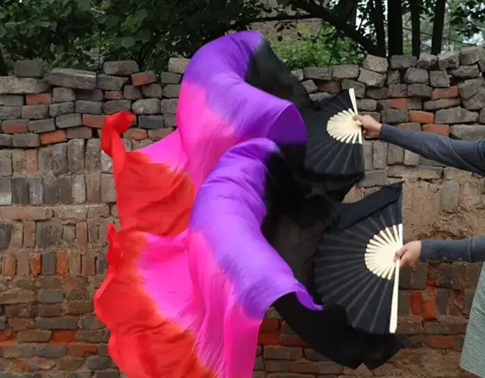 

Шелковая веерная вуаль по индивидуальному заказу, складной длинный веер, костюм живота, реквизит для выступления на сцене, фиолетовый, розовый, градиентный костюм для танца живота, градиент