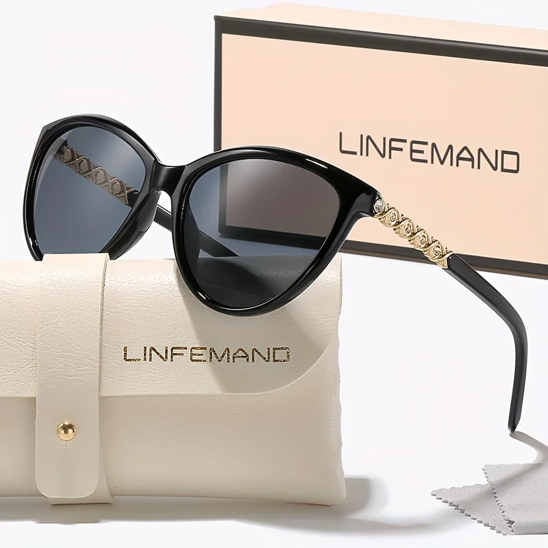 LINFEMAND Cat Eye Dekorative Mode Sonnenbrille UV400 Marke Graviertes Design Sommer Festival Geschenk – Detail 8
