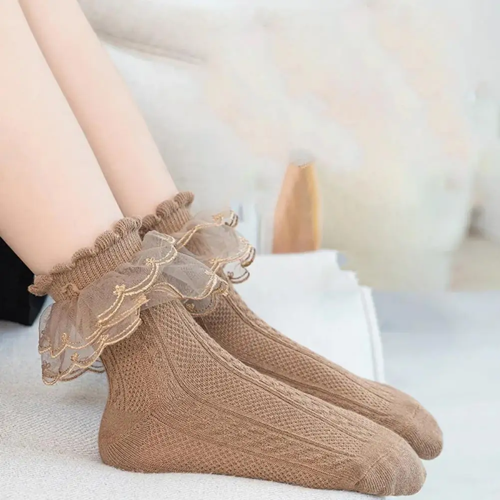 Elastic Socks Lace Socks Elegant Lolita Ruffle Lace Women's Socks with High Elasticity Anti-slip Design for Dance Soft for Sweat