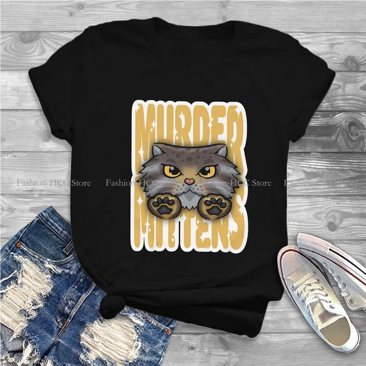 Malicious Cat Hipster Polyester TShirts Murder Mitten Kitten Female Graphic Streetwear T Shirt O Neck