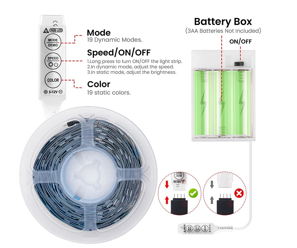 DC 5V 5050 RGB Strip LED Light Battery Powed Waterproof Ribbon Tape Stable Led Strips Indoor Outdoor Decoration Remote Control