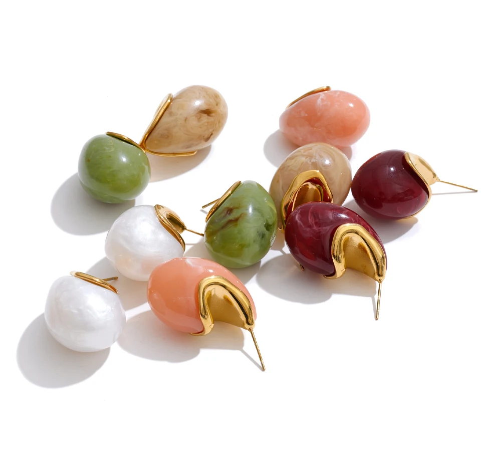Yhpup Mehrfarbige Fröhliche Bonbon-Acrylharz-Tropfenohrringe Trendiger Edelstahl Goldener Sommer-Modeschmuck – Detail 3