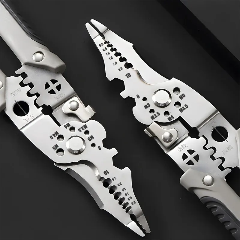 Multifunction Industrial Wire Stripper Cutter Crimper Heavy Duty Stainless Steel Electrical Pliers with Ergonomic Comfort Grip+