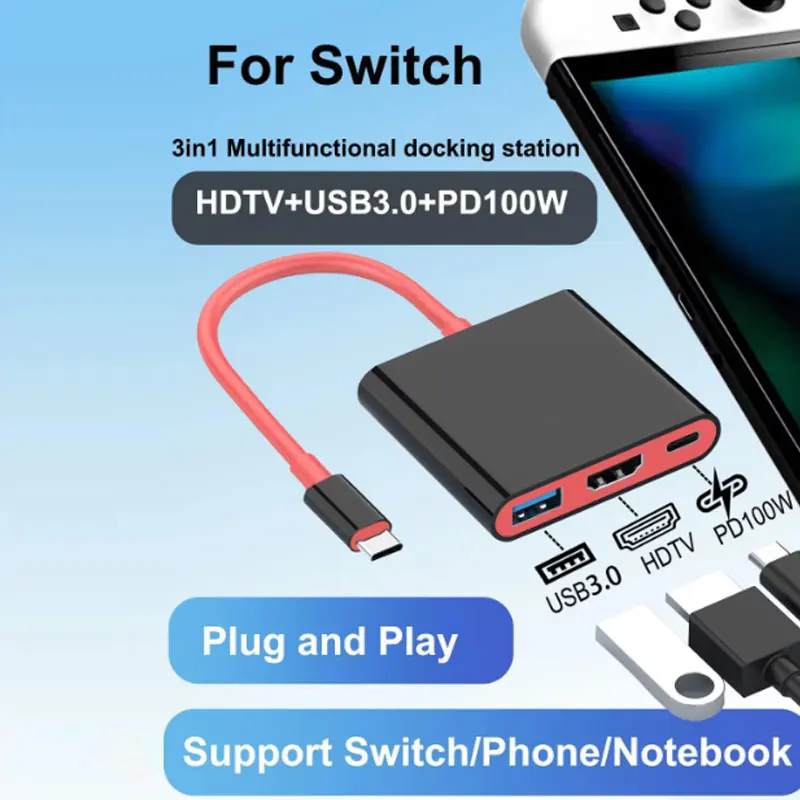 محمول 3 في 1 4k/60hz 4k/30hz لنينتندو سويتش 1/2 محطة إرساء TYPE-C Hub مع منافذ USB 3.0 وشحن HDMI 100W PD #6
