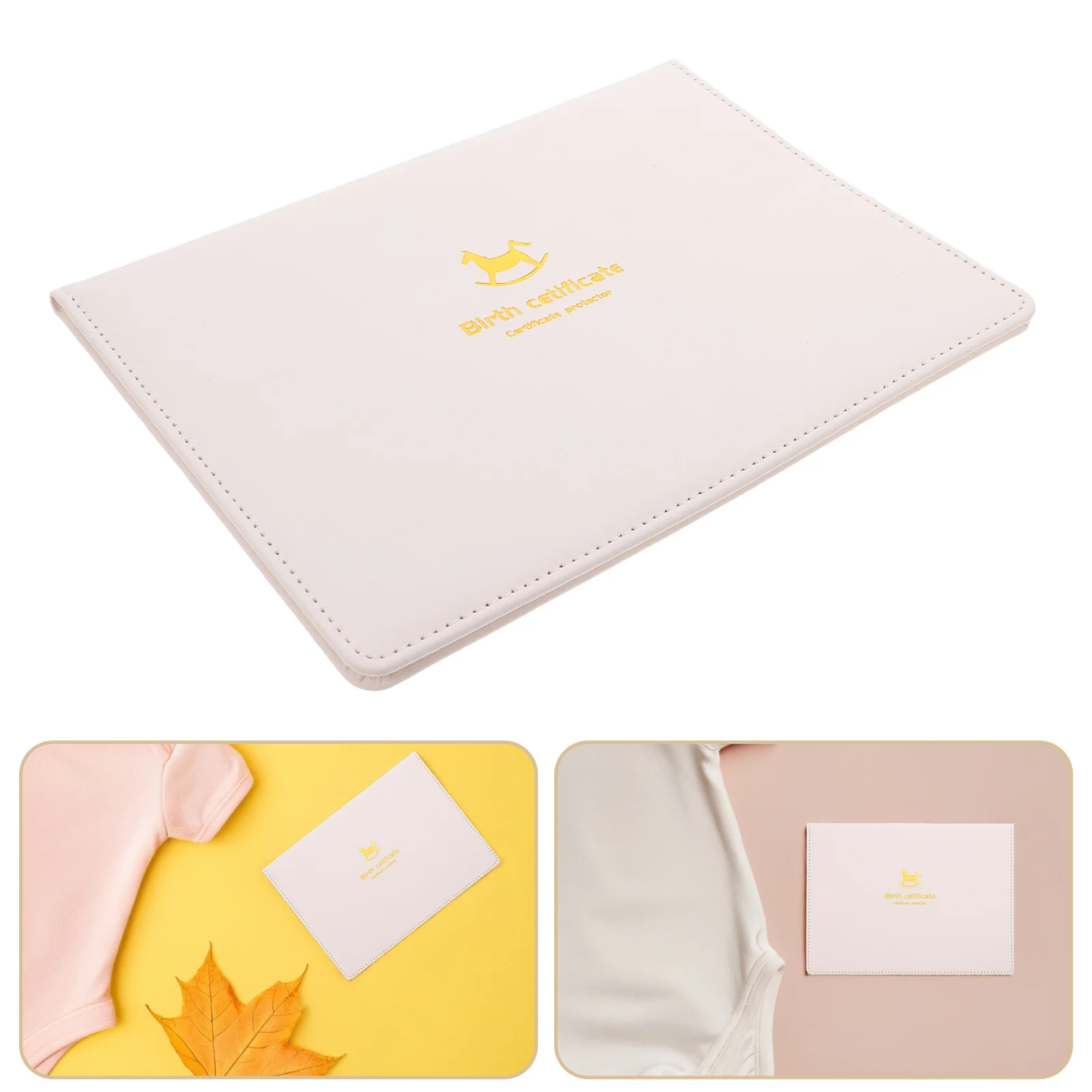 

Birth Certificate Holder White Carousel Pattern Waterproof PU Protective Cover for Baby Document Organizer Travel Medical