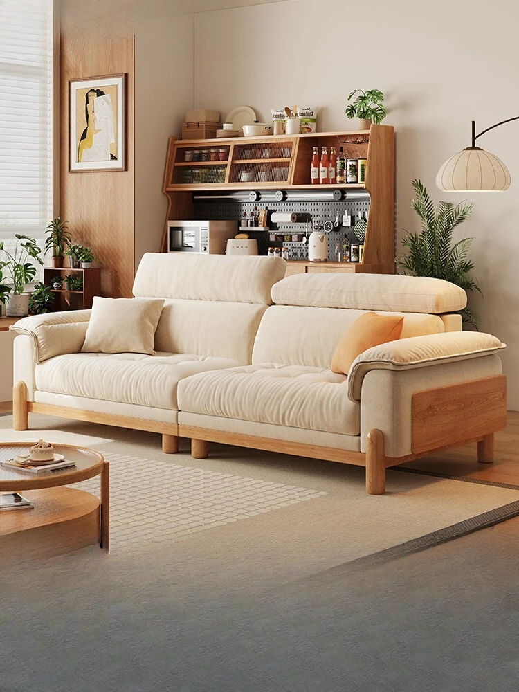 

New Japanese modern simple log wind fabric sofa living room small apartment solid wood furniture