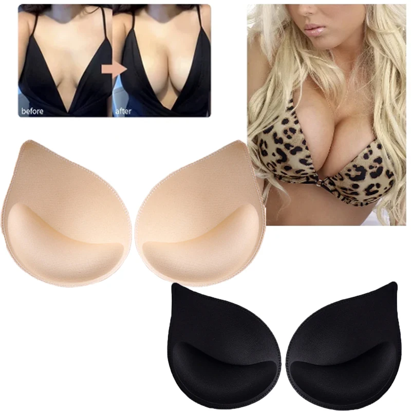 1 Pair Of Sponge Swimsuit Bra Pads Women Invisible Bikini Breast Enhancers Chest Cup Pads Removeable Insert Breathable Soft Bra