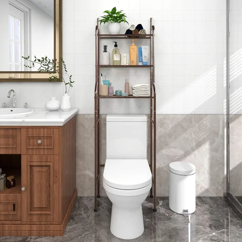 

3-Shelf Bathroom Organizer Over The Toilet Space Saver Over The Toilet Rack Bathroom Corner Stand Storage Organizer, Brown