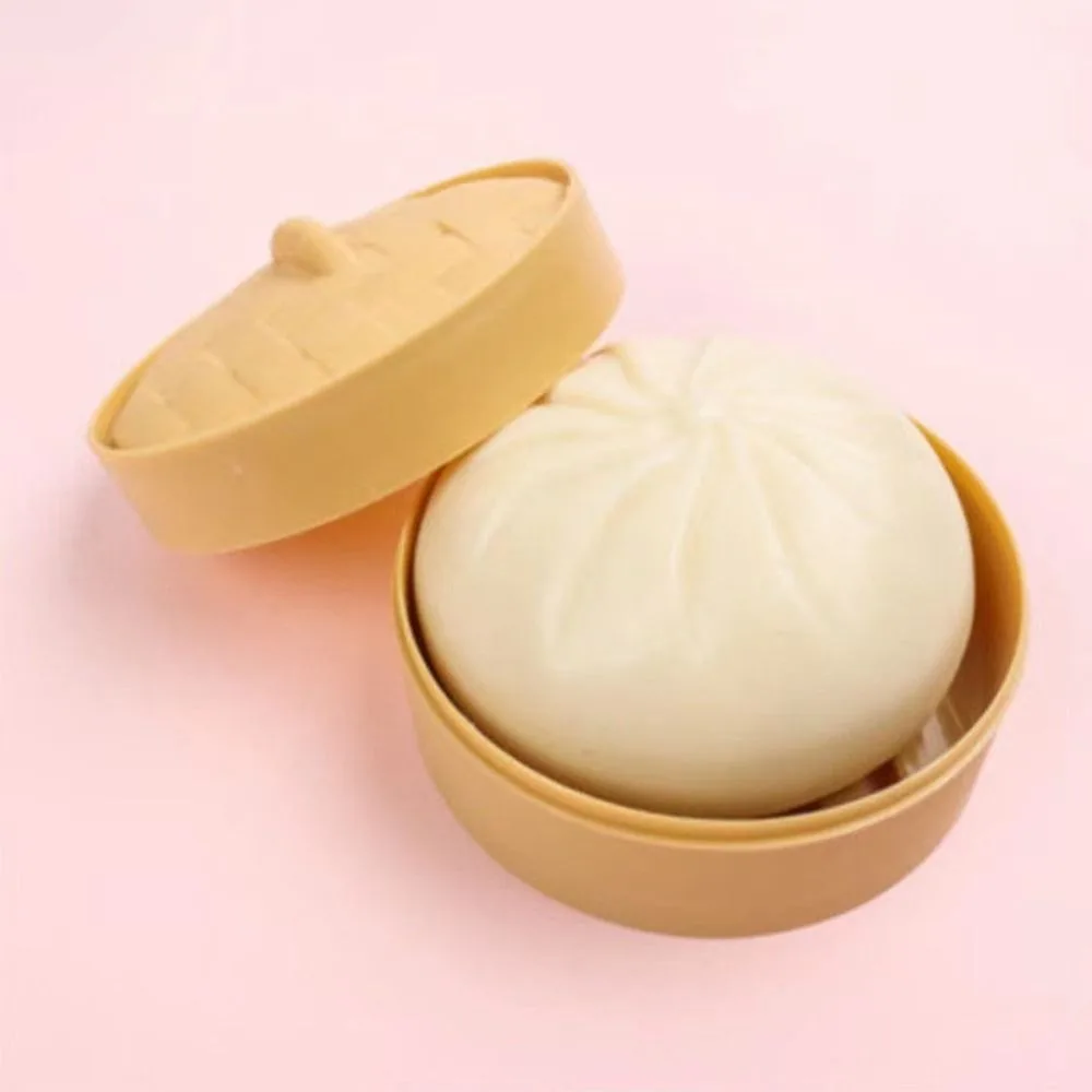 Dumpling Stress Balls Fidget Sensory Toy Squeeze Dough Ball Stress Relief Hand Toy Bun with Food Steamer Stretchy Desk Gift