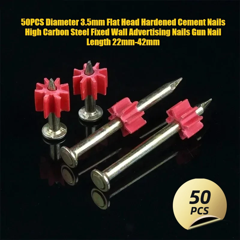 50PCS 3.5mm diameter flat head hardened cement nails, high carbon steel fixed wall advertising nails, handheld nail gun nails