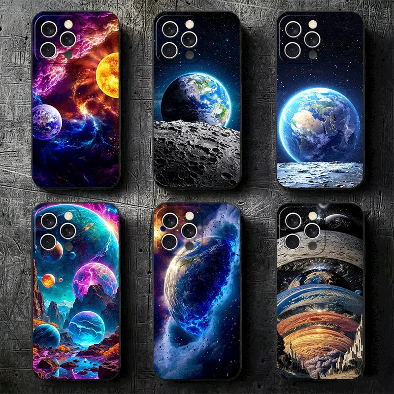 Чехол для телефона Earth Stars Space Universe Soft для iPhone 16, 16E, 17 Air, 15 Pro Max, 14 Plus, 13 Mini, 11, 12, 7, черный, задняя крышка