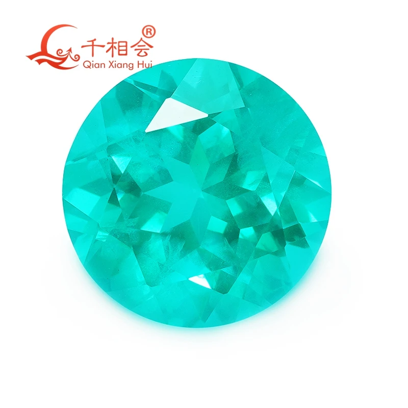 

lab grown paraiba color Round shape natural cut Yttrium Aluminum Garnet Cultivated Tsavorite with inclusions gem stone