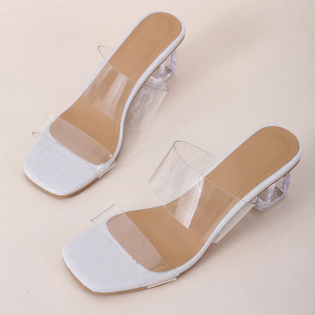 Low Shoes Glitter Slides Woman's Slippers Heeled Mules Square Toe Fashion Rubber Flip Flops Jelly 2024 High Summer Luxury Hawaii