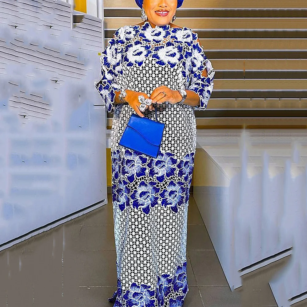 Robe de Rhde luxe à manches trois quarts, dentelle droite, longueur au sol, élégante, fête africaine, robe de convocation, quelle que soit la broderie, 2024