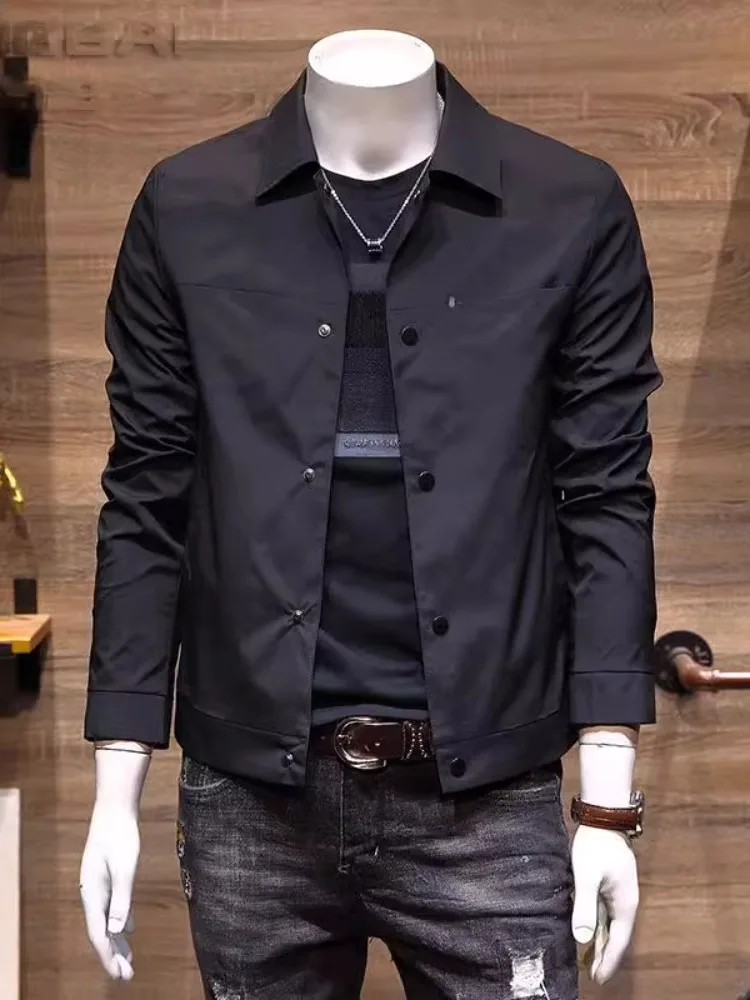

Мужская повседневная тонкая куртка с отложным воротником, весенне-осенняя, модная, в корейском стиле, универсальная, рабочая, приталенная, дышащая, из полиэстера