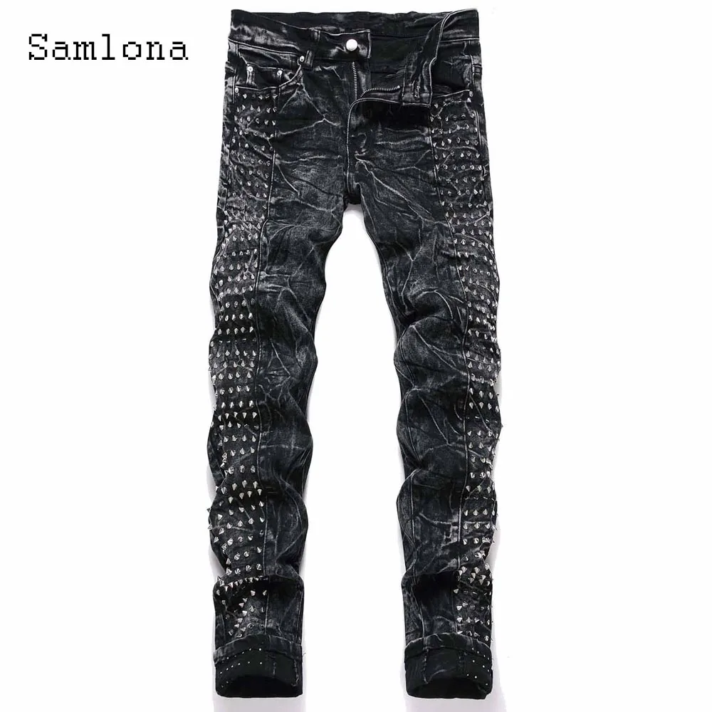 Men New Sexy Dance Rivets Jeans Denim Pants Mens Casual Pantalon 2025 European and American style Fashion Hip Hop Demin Trousers