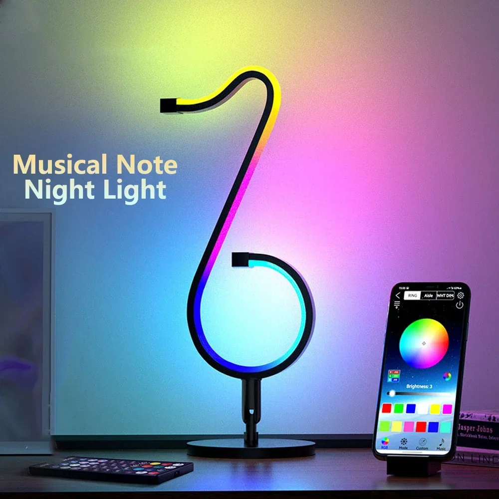 

LED Table Lamp Wall Lights RGB Musical Note Night Light 180° Rotating for Tiktok Live Party Bar Gaming Room Bedroom Decor