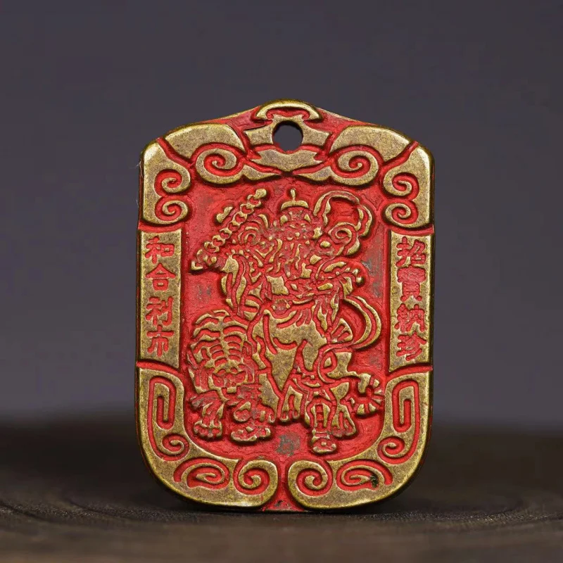 Carved Brass Household Amulet Hanging Antique Irregular Money Ornament Copper Plate Pendant