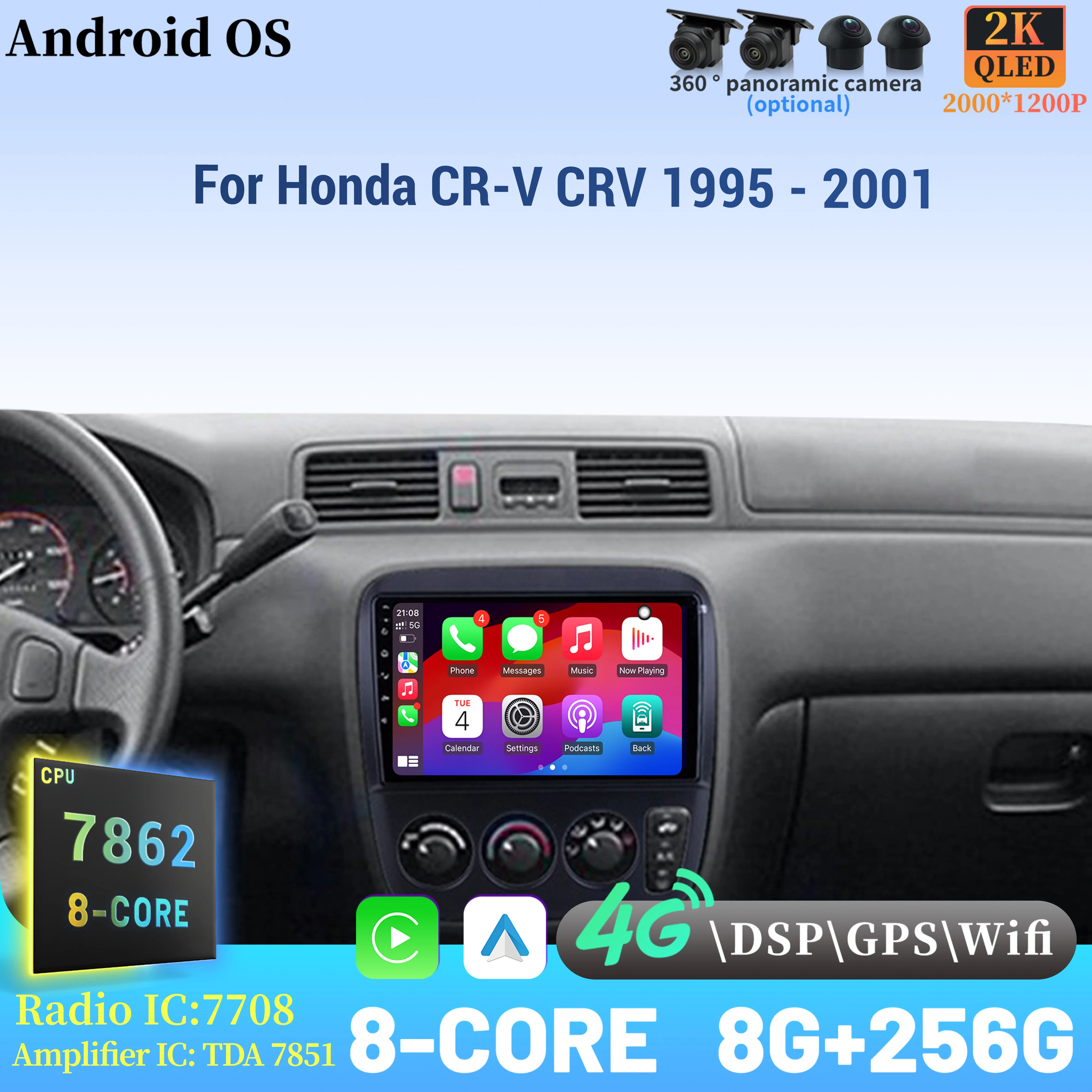 

Android 14 Radio Car Multimedia Player 7862 8+256 radio Touch Screen For Honda CR-V CRV 1995 - 2001 Wireless CarPlay