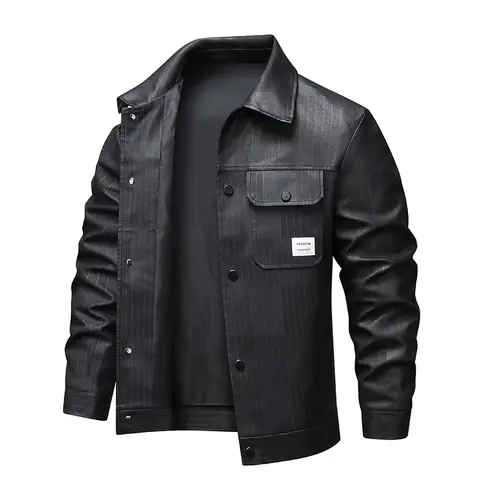Business Men's Leather Jacket Autumn Winter Casual PU Leather Biker Jackets for Men Vintage Motorcycle Jacket Fashion Lapel Coat