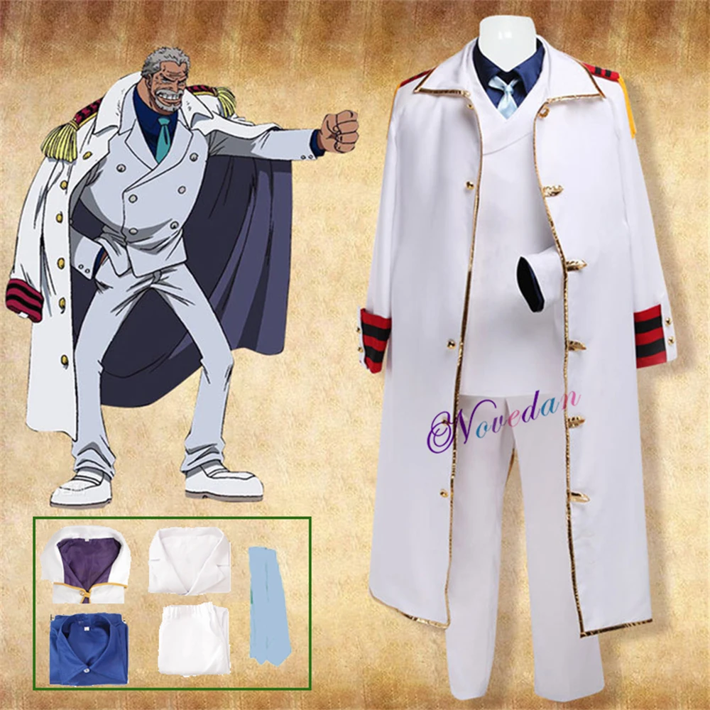 Anime Monkey D Garp Cosplay Costume Marine Uniform Cloak Jacket Coat Luffy Grandpa Halloween Party Costume Men Women