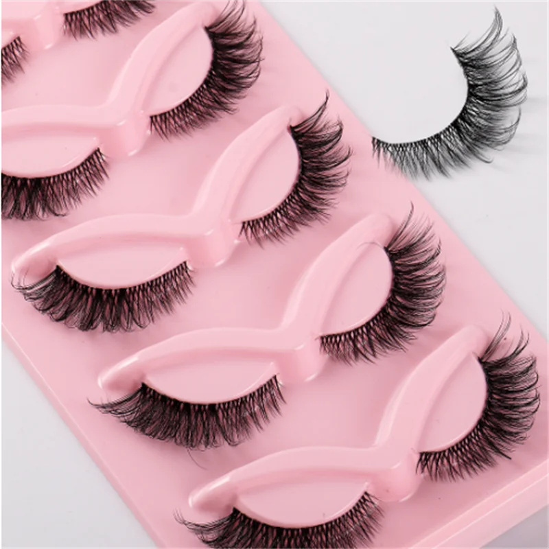 5 Pairs Transparent Terrier Faux Mink Eyelashes Soft Comfortable Long Thick Curly Fox Eye Lashes Easy to Wear