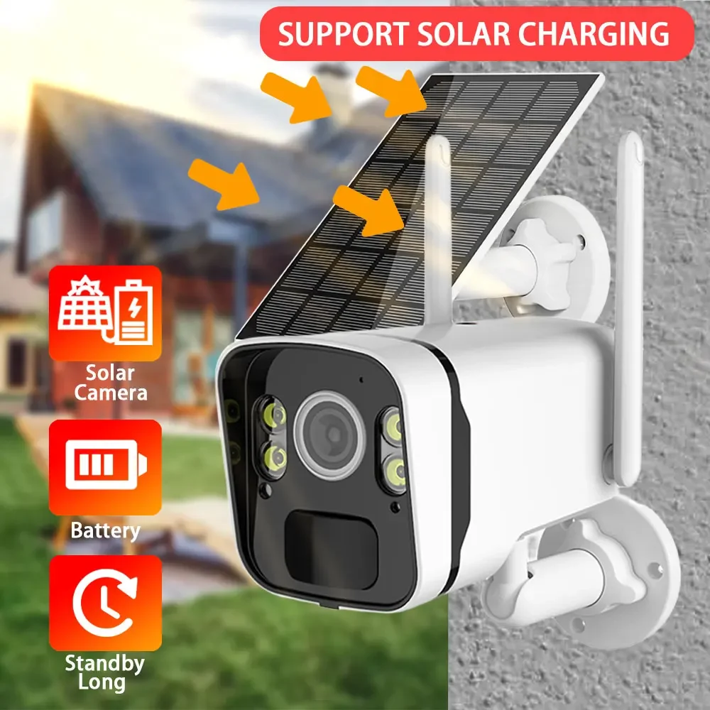 5MP WiFi Solar Bullet Camera Kolorowa kamera noktowizyjna z panelem słonecznym Akumulator wodoodporna kamera monitorująca CCTV