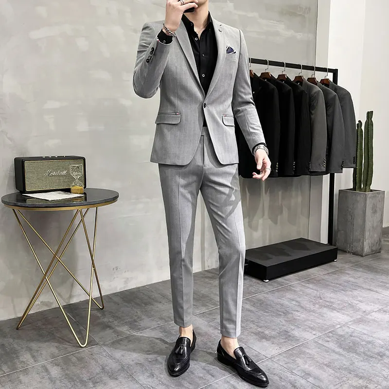 (Vestito + pantaloni) di alta qualità in due pezzi sposo matrimonio vestito di fascia alta Business Casual banchetto tutto Costume Homme De Luxe